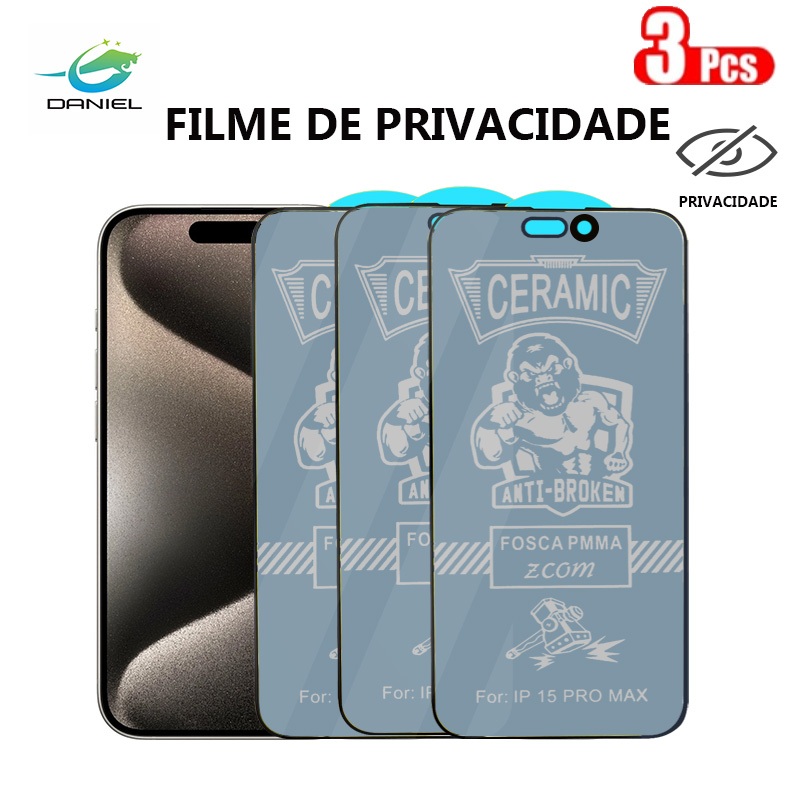 Película Kit 3 Premium Cerâmic Fosca Privacy iPhone 11 XR 12 PRO 15 14 13 X 8 7 6 Série Modelo À prova de explosão film em Oferta na Shopee