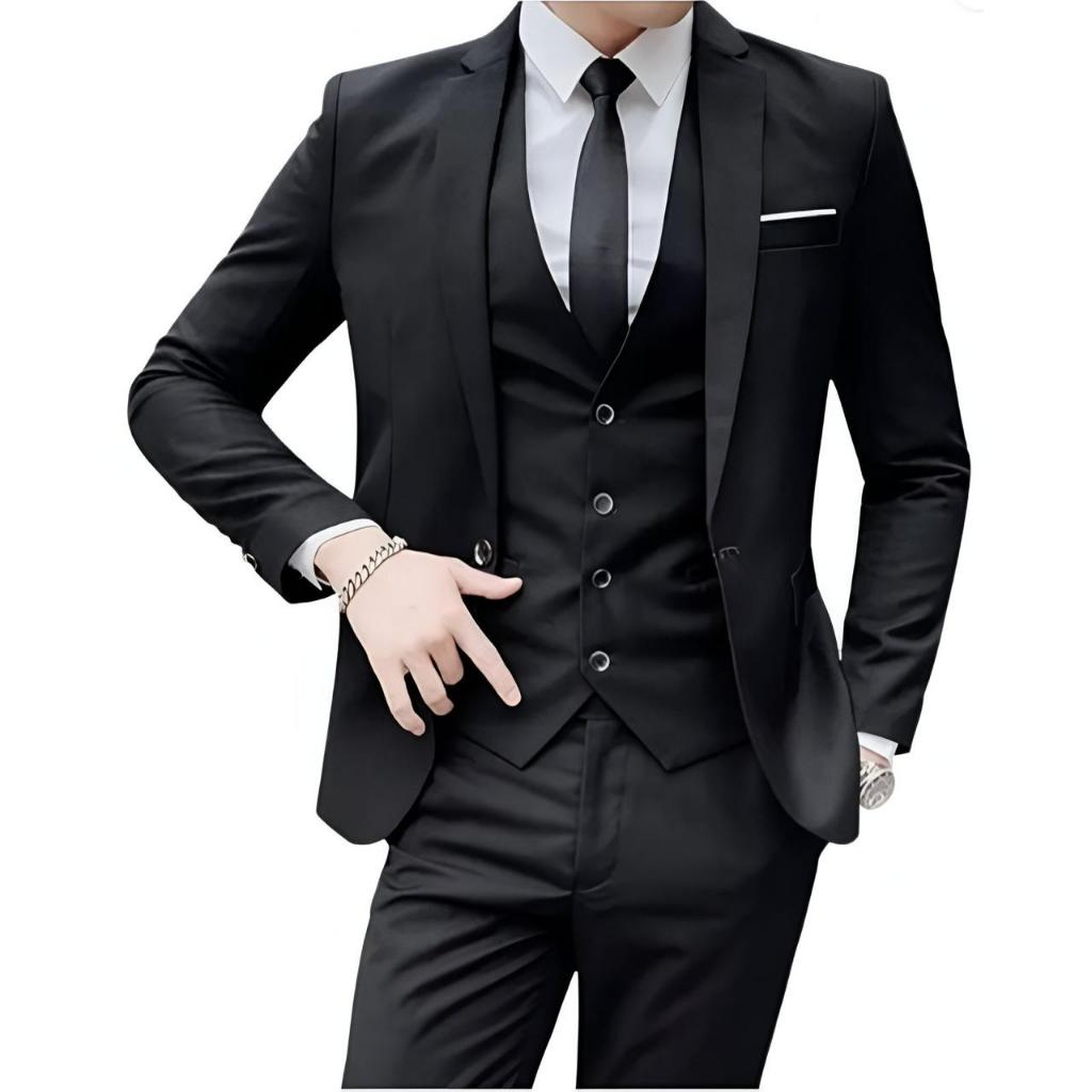 Terno Slim de Luxo Masculino - Calça, Blazer e Colete Completo - Envio imediato