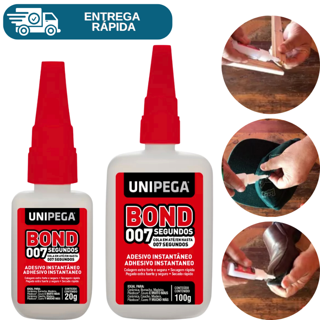 Cola Instantânea Adesivo Super Bond 007 Segundos Líquido Unipega Extra Forte Secagem Rápida 20g 100g em Oferta na Shopee