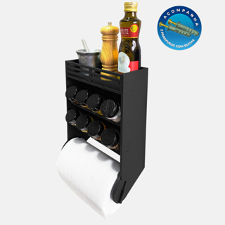 Porta Papel Toalha Condimento Parede MDF Resistente com 8 Potes Plástico 130ml Tampa Dosadora Dupla em Oferta na Shopee