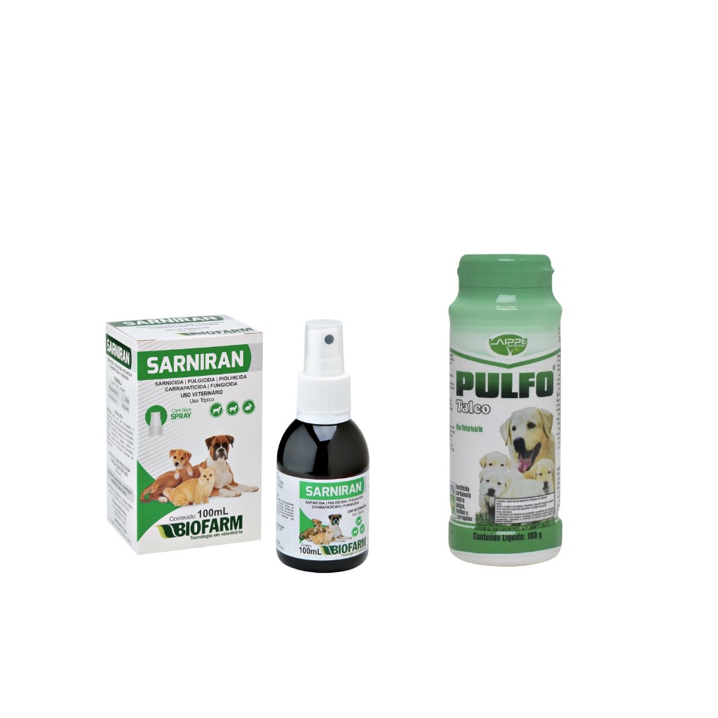 Kit Antipulgas e Carrapato Para Caes Saarniran 30ml+Pulfo Pote 100gr