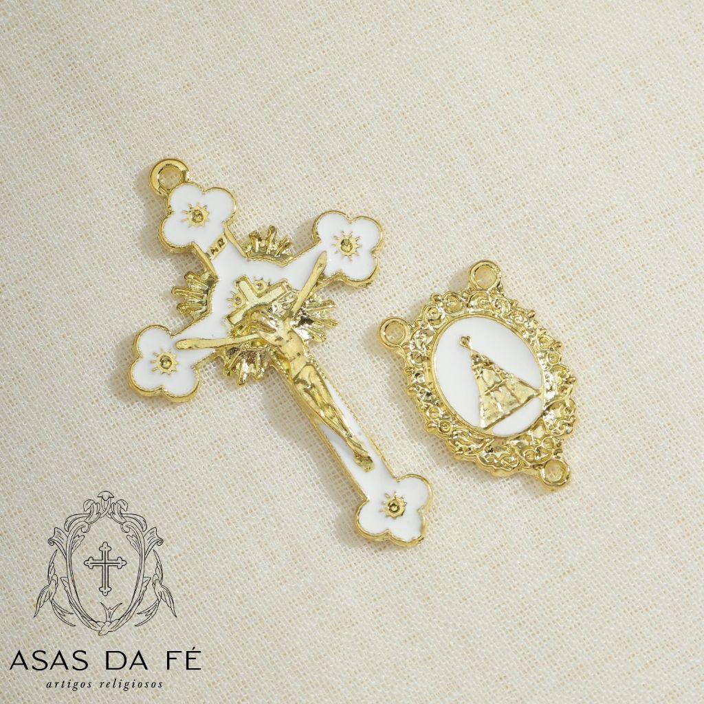 10 Entremeios 10 Crucifixos Nossa Senhora Aparecida Resinado Dourado Para Terço Alta Qualidade em Oferta na Shopee