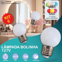 Kit 6 Lâmpada Bolinha Mini Bulbo Colorido LED 3W G45 E27 Com opção de 7 cores | 127V