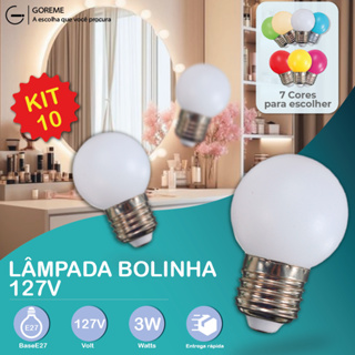 Kit 10 Lâmpada Bolinha Mini Bulbo Colorido LED 3W G45 E27 Com opção de 7 cores | 127V em Oferta na Shopee