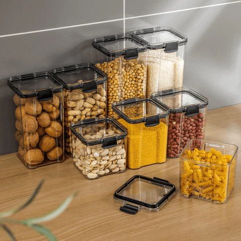 KIT 5/10 Potes Herméticos Empilhaveis Com Tampa Para Mantimentos Protege Alimentos Frescos  DUHOME