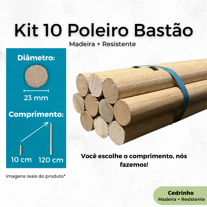 Kit 10 Bastão para Artesanato ou Poleiro Calopsita Gaiola de Madeira Vareta 23mm x 100cm 120cm