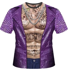 Camiseta masculina Joker Coringa traje cosplay de heroi uniforme 3d infantil e adulto