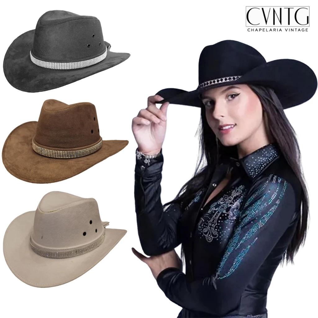 Chapéu Country Texas com Strass Estilo Ana Castela Cores Variadas — imagem 1
