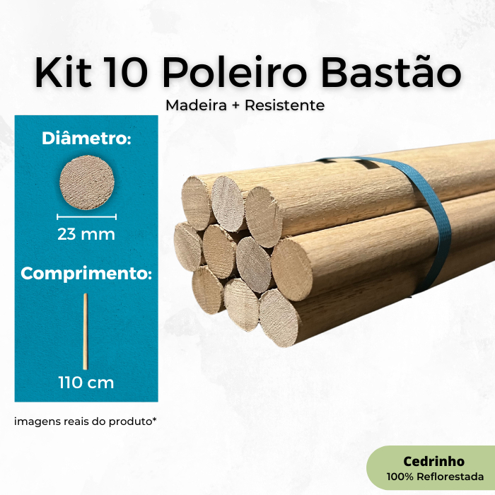 Kit 10 Bastão para Artesanato ou Poleiro Calopsita Gaiola de Madeira Vareta 23mm x 110cm
