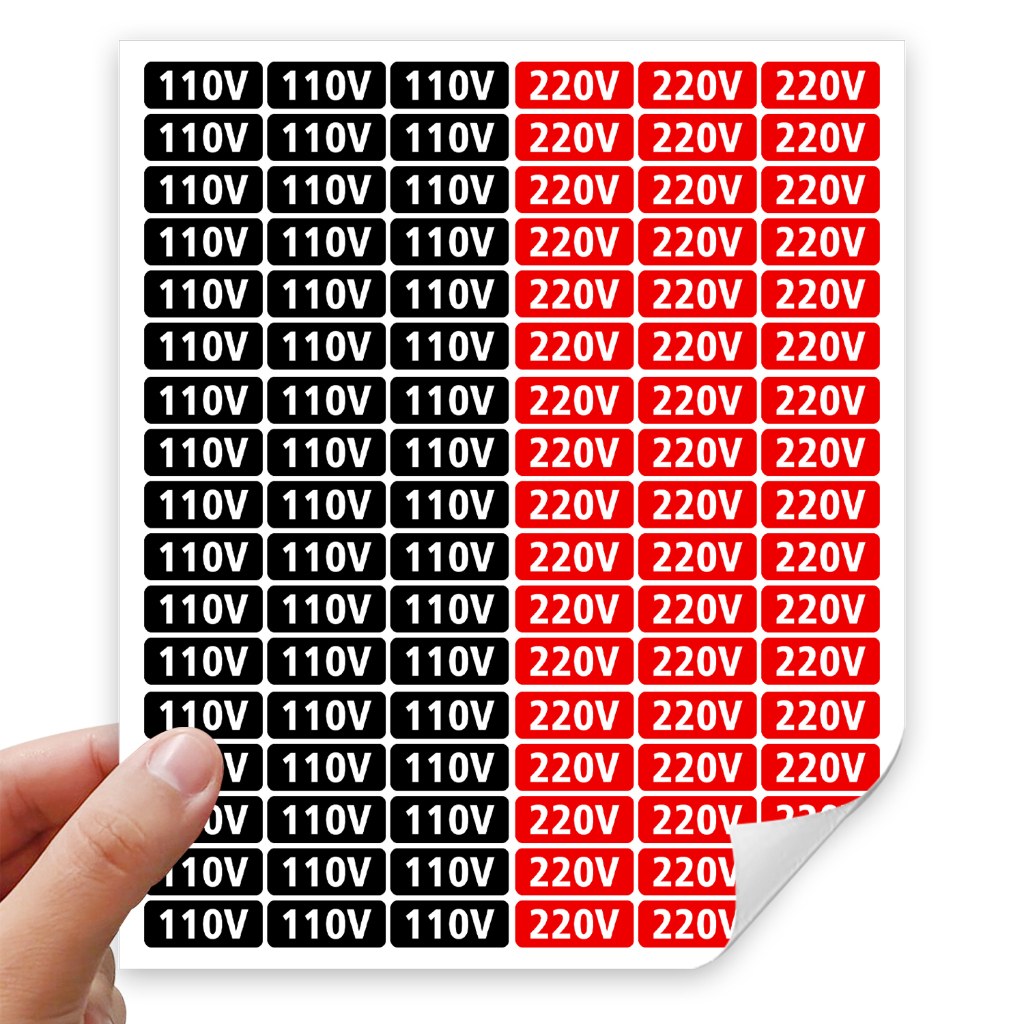 Kit 100 Etiquetas Adesivas de Identificação de Tomada Aparelhos Elétricos Energia Força 110V e 220V plugue