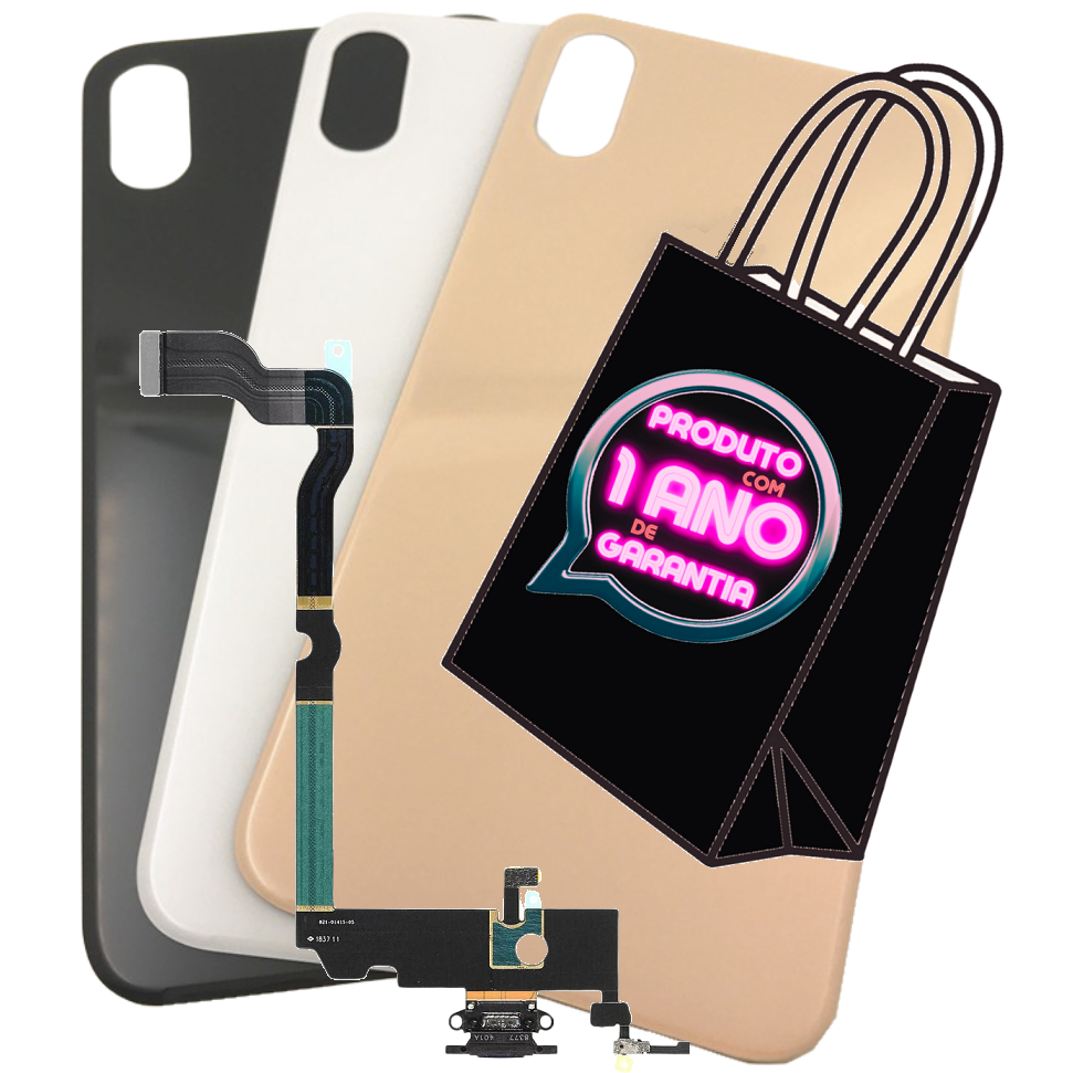 Tampa Traseira Fundo Compatível iPhone Xs Max A2101 A1921 + Com Maçã Espelhada + Flex Carga