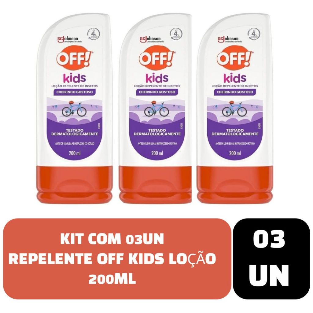 Kit com 03un Repelente Off Kids Loção 200ml