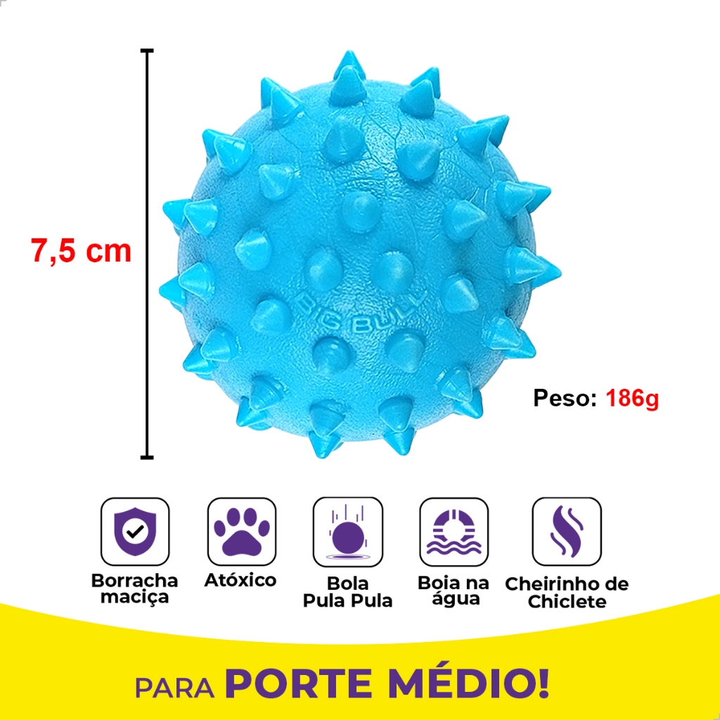 Bolinha Pet Brinquedo Para Cachorro Bola Cravo Interativo Resistente Maciço Porte Médio Big Bull Pet