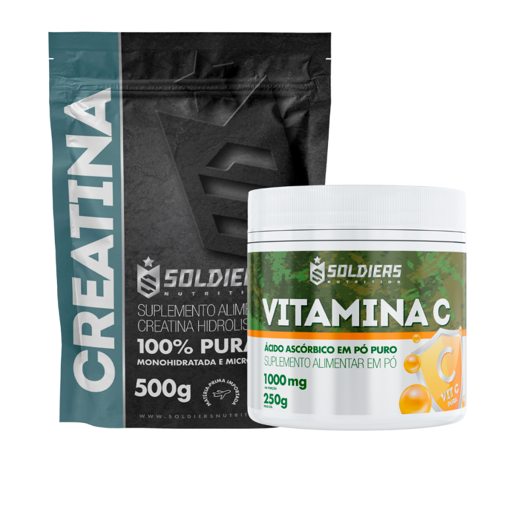 Kit: Creatina 500g + Vitamina C 250g Soldiers Nutrition Força Performance em Oferta na Shopee