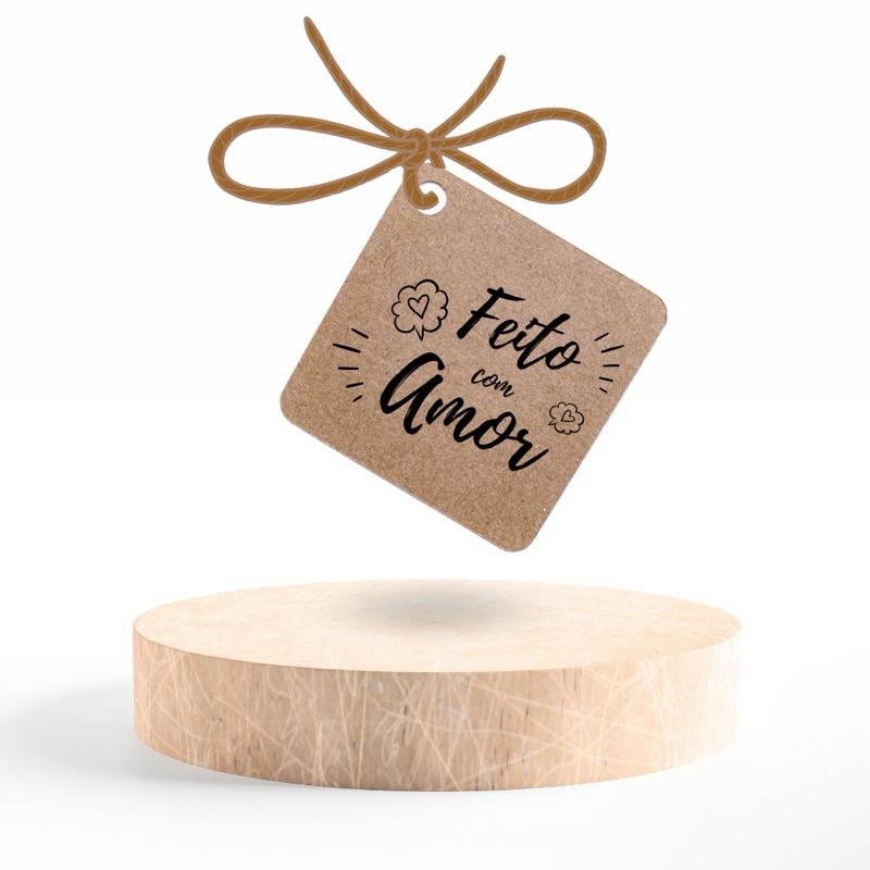 Tag kraft quadrada - Feito com amor- Tag para embalagem em Oferta na Shopee