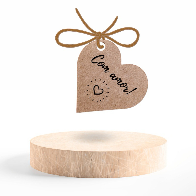 tag papel kraft Com amor!- Coração - Mimo cliente- Tag para embalagens