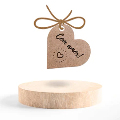 tag papel kraft Com amor!- Coração - Mimo cliente- Tag para embalagens