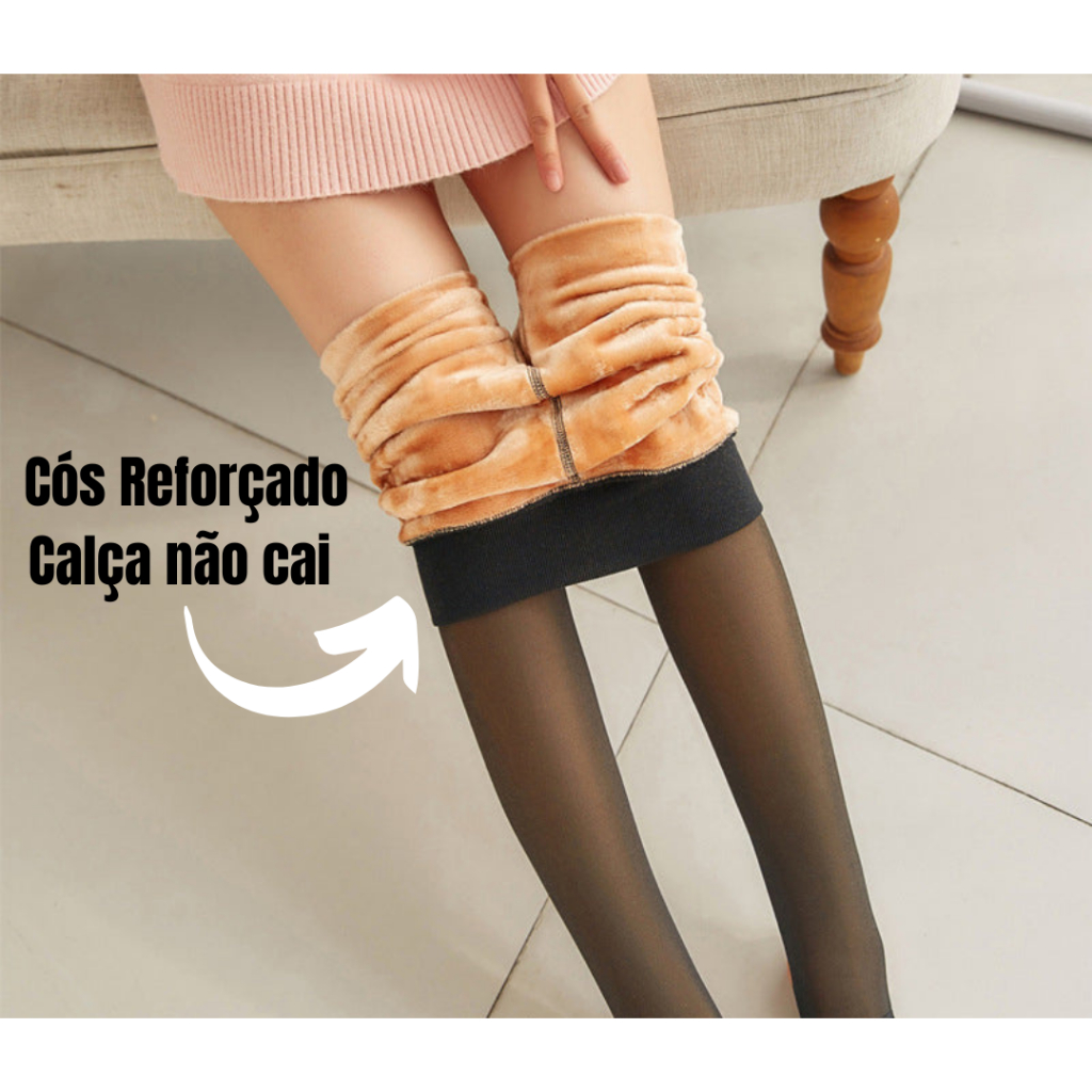 Meia-Calça Térmica Forrada Peluciada Translúcida P-G de Lã Legging Grossa Inverno Quente Feminina