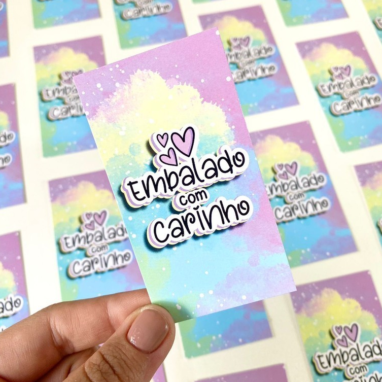 Tag Colorido Embalado com Carinho para seu cliente tamanho 5x9 Pronta Entrega