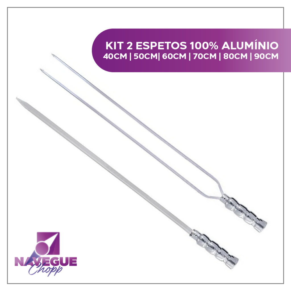 Kit de 2 Espetos para Churrasco em Alumínio - Simples e Duplo, Fácil de Limpar