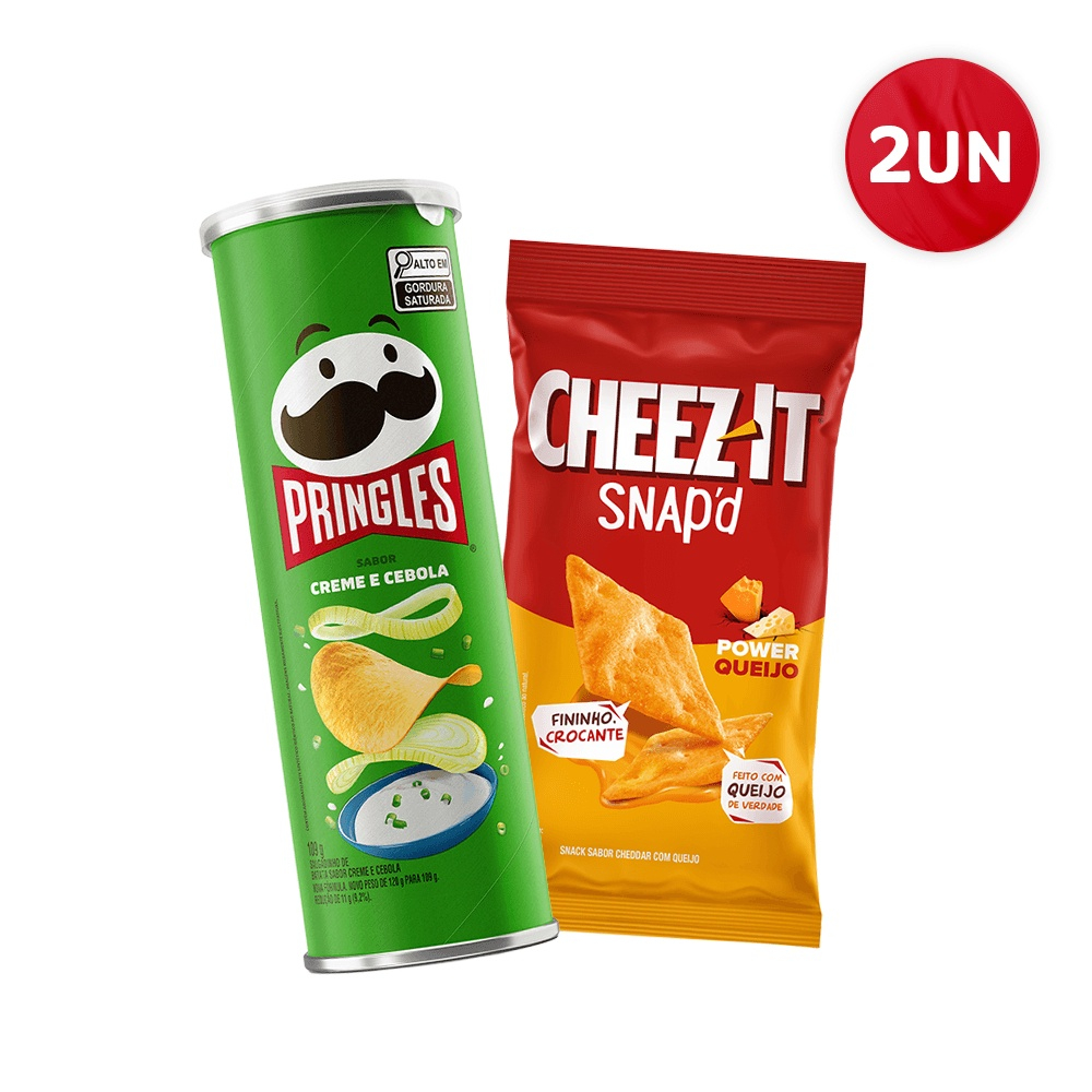 Combo Pringles Creme E Cebola 109G E Snap´D Power Queijo 90G em Oferta na Shopee