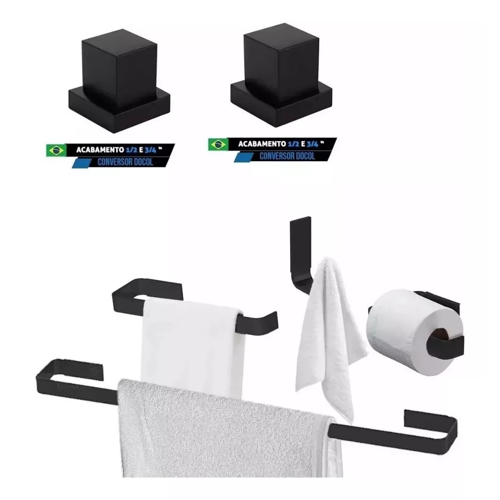 Kit Banheiro Preto Com Acabamento Registro Para Base Docol