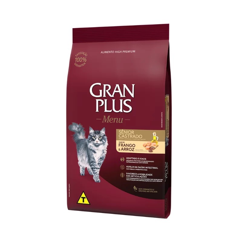 Ração Gran Plus Menu Gato Sênior Castrado Frango e Arroz 10,1kg