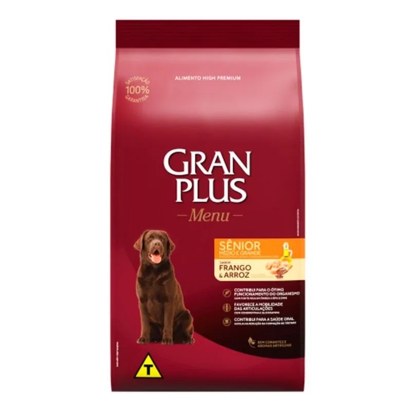 Ração Gran Plus Cães Menu Sênior Frango e Arroz - 15Kg em Oferta na Shopee
