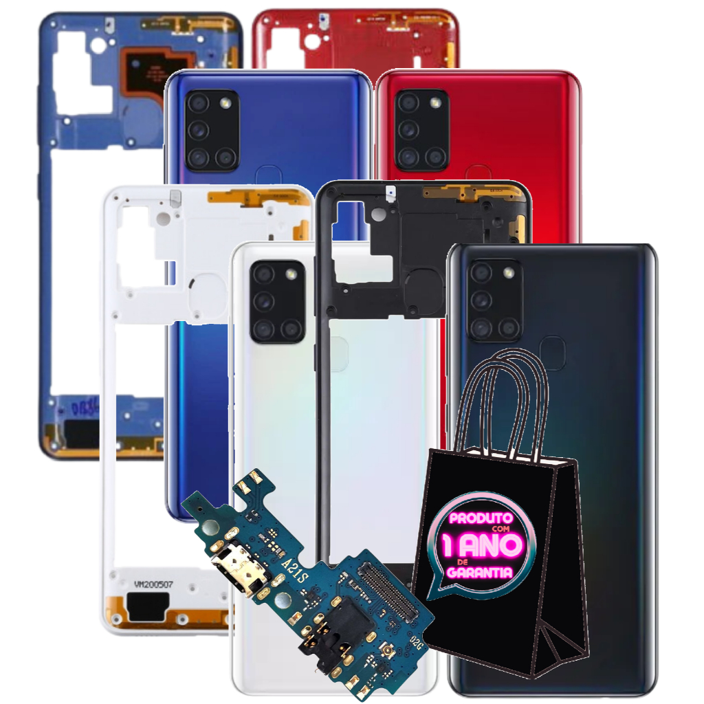 Carcaça Traseira Compatível Galaxy A21s A217m Aro Com Botões + Placa de Carga Rápida + Tampa!