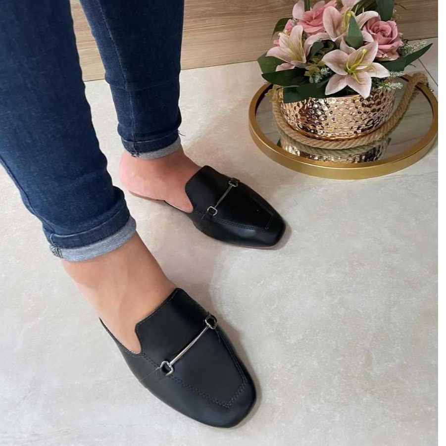 Mule Feminino Mocassin Bico Quadrado Lançamento Muller Detalhe Fino