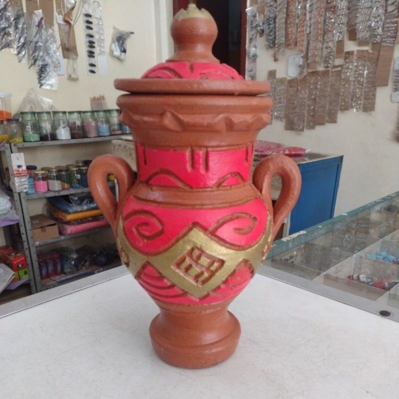 Quartinha Barro Marajoara Com Alça 20 cm cor Dourado