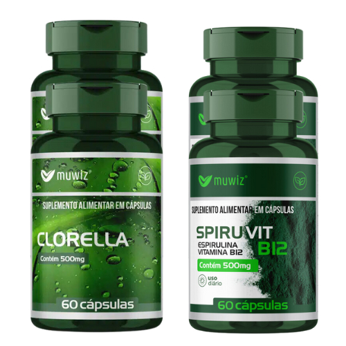 Kit 2x Clorella 500mg + 2x Spirulina 500mg Muwiz - ( Total 240caps)