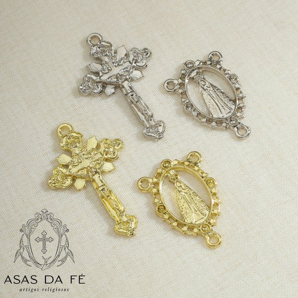 10 Crucifixos + 10 Entremeios Nossa Senhora Aparecida Para Terço Dourado/ Prata Para Terço