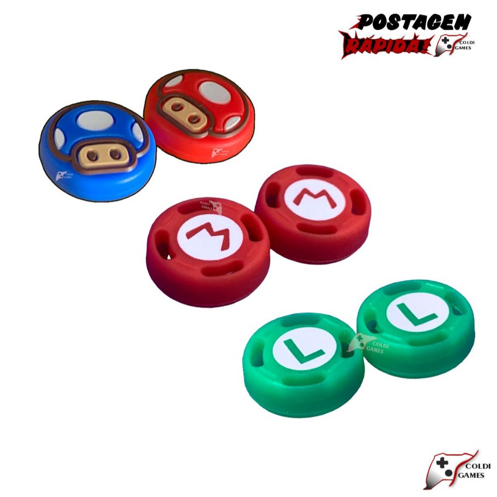Kit 06 Grips Silicone Versão Super Mario para Joy-con Nintendo Switch