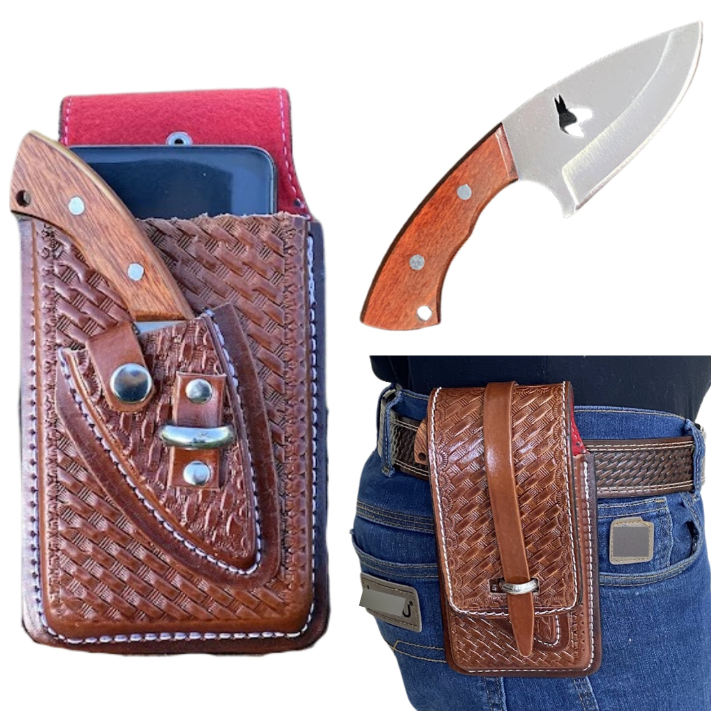 Capinha de Celular + Suporte Pra Faca + 1 Faca Faquinha Campeira Fulltang Skinner Boiadeira