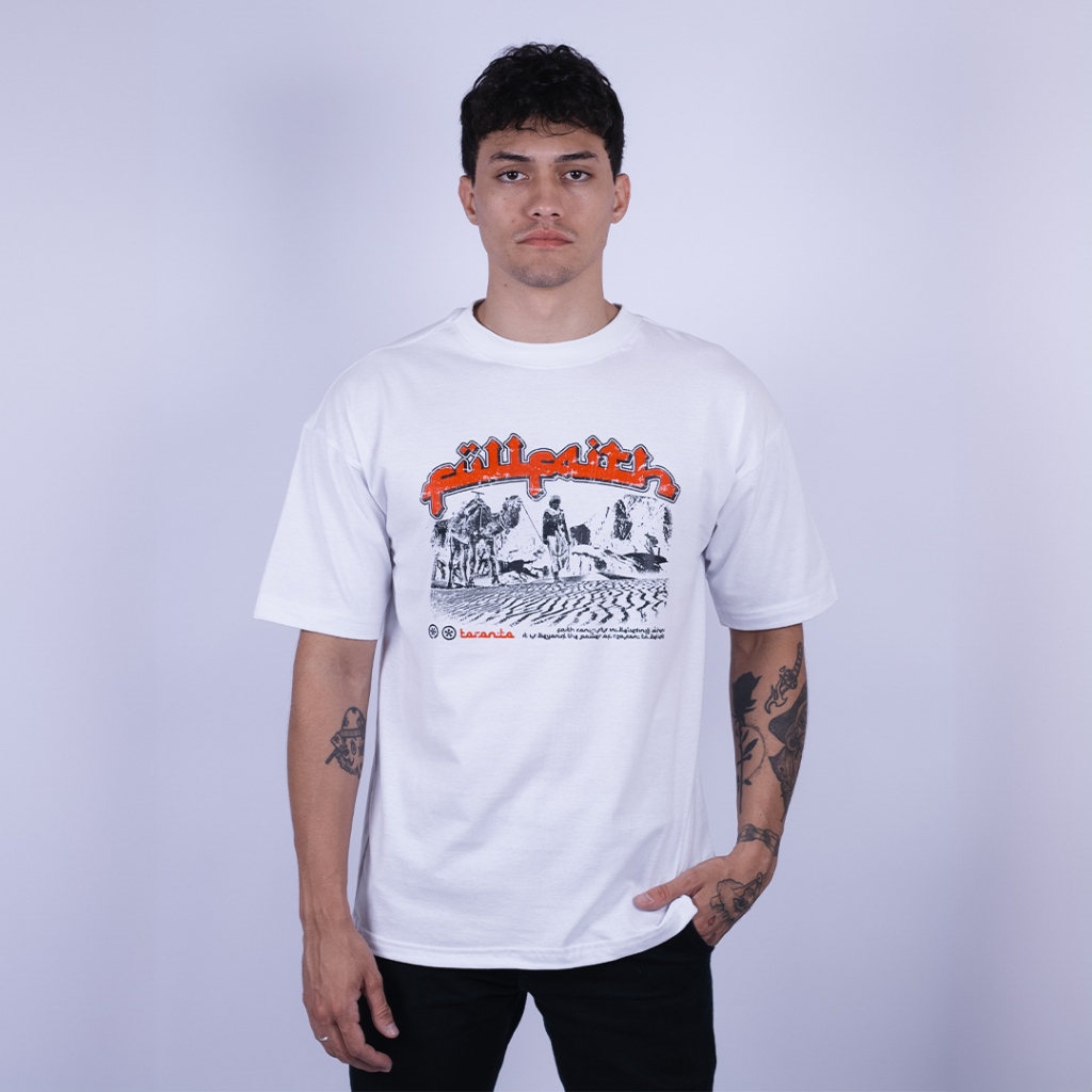 Camiseta OVERSIZED estampada branca blusa camisa Streetwear em algodão 30.1 modelo Fullfaith Árabe Preta Premium OVERSIZED
