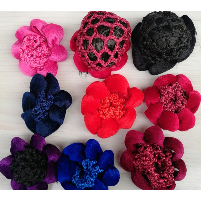 Rede de cabelo de flanela para performance de dança, flor profissional, cabeça, rede de cabelo,  acessórios para cabelo em Oferta na Shopee