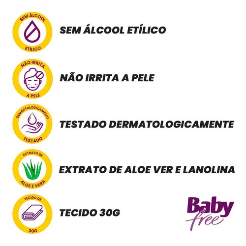 Detalhes do Kit 5pct ou 10pct com 100un Cada Lenço Umedecido Toalha BABY FREE