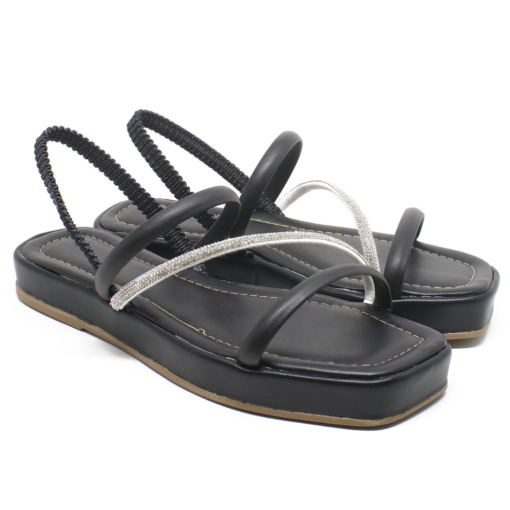 Sandália Papete Feminina Tira Brilho Preto