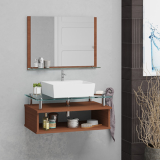 Conjunto Armário de Banheiro Jade 60cm MDF + Espelheira + Cuba com Tampo de Vidro Temperado em Oferta na Shopee