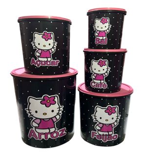 kit 5 peças jogo vasilhas potes redondo mantimentos hello kitty em Oferta na Shopee