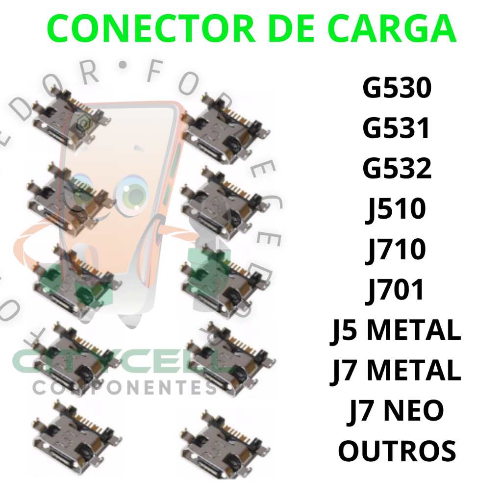 kit até 50 conector de carga usb G530 j200 j510 G355 J700 J701 J710 J200 j2 prime micro usb v8