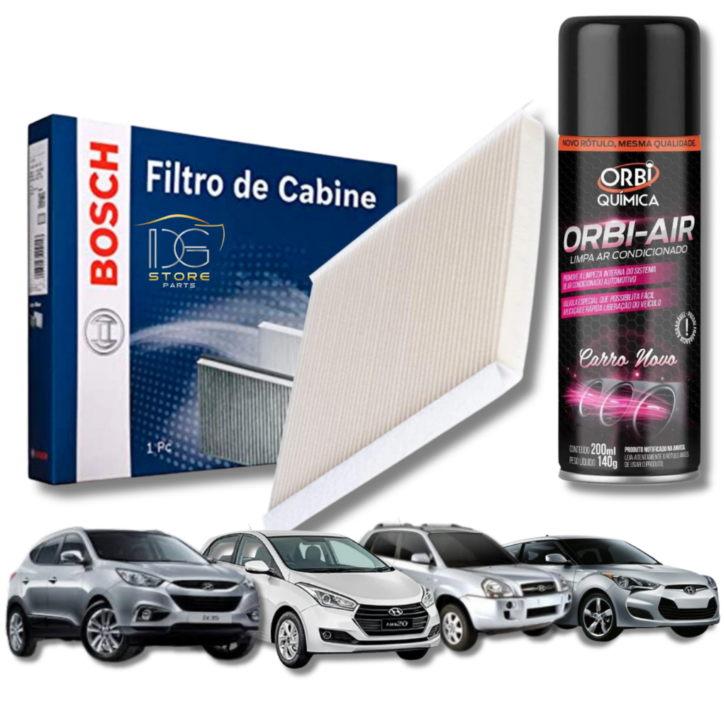 Filtro De Cabine Ar Condicionado Bosch HB20 IX35 Veloster + Spray Higienizador - Spare Parts and Accessories for Vehicles