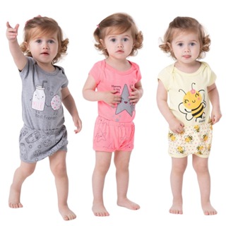 Roupa Infantil - kit 6 peças body + shorts menina = 3 body + 3 shorts = 3 conjuntos feminino em Oferta na Shopee