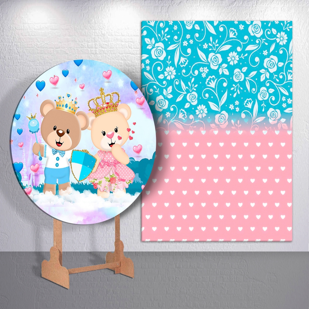 Festa Chá Revelação Ursinhos Azul Rosa Painel Sublimado Capas Menino Menina Decoração Infantil


