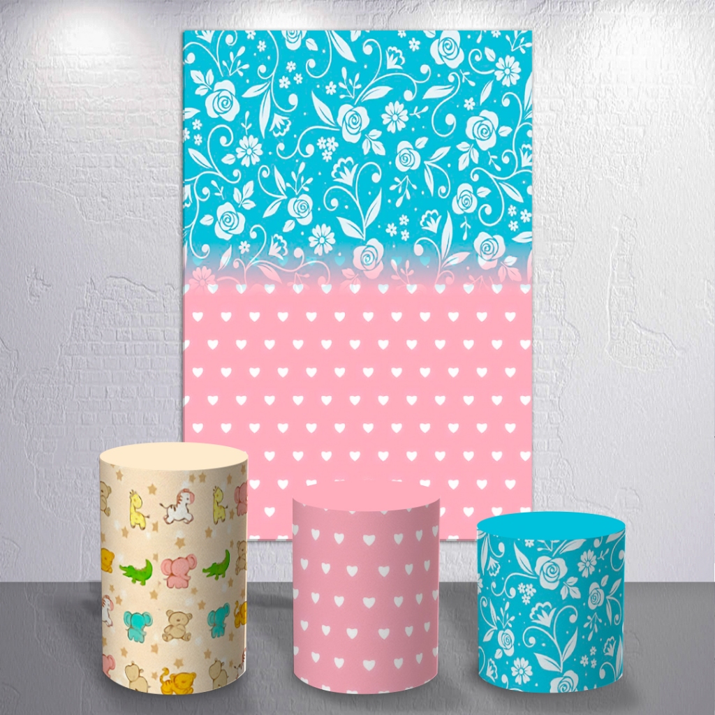 Painel Sublimado Chá Revelação Ursinhos Azul Rosa Capas Decoração Festa Menino Menina Tema Bebê

