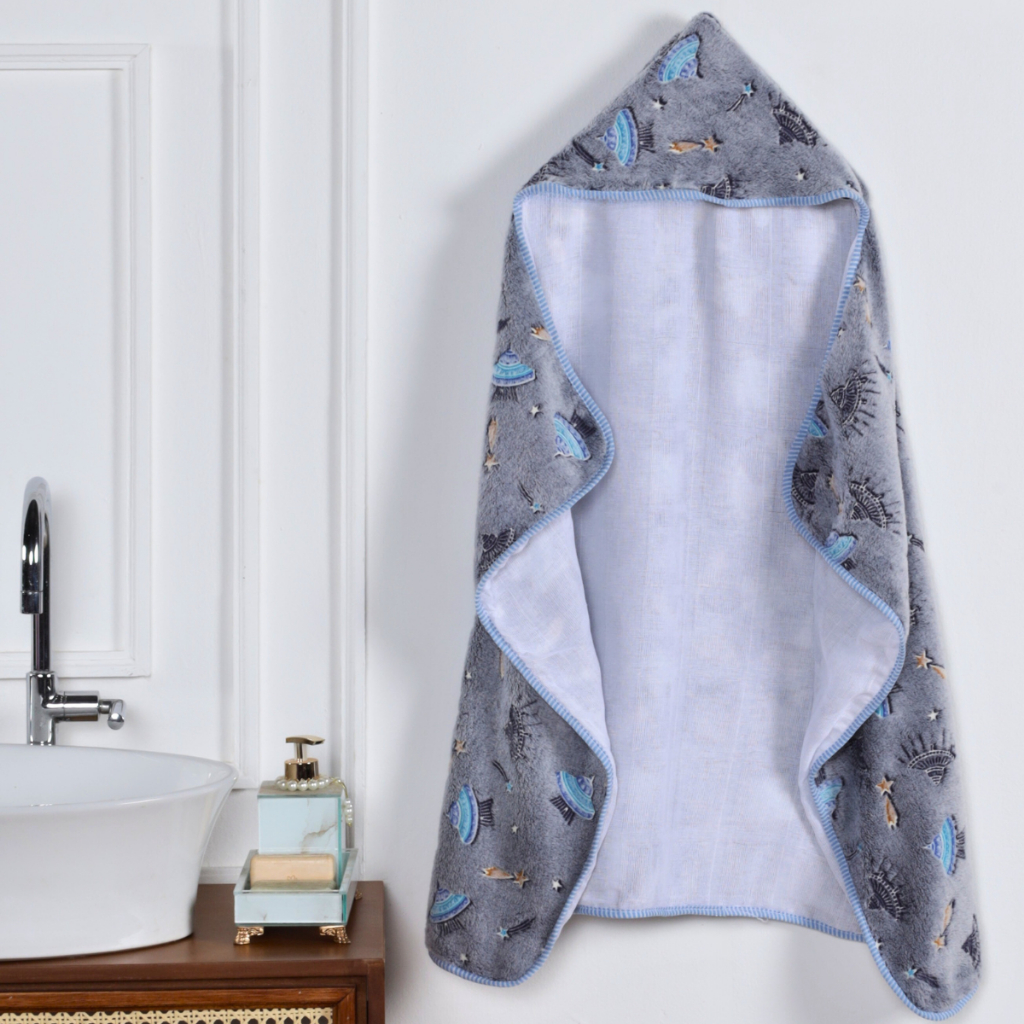 Toalha de Banho Bebê Tecido Soft Fleece Forrada em Fralda 100% Algodão com Capuz em Oferta na Shopee