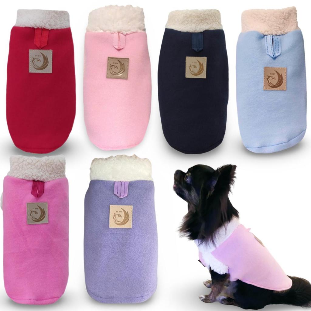 Roupa Roupinha Soft com Gola de Carapinha Para Cachorro Pequeno Gato Inverno Luxo Pinscher Chihuahua
