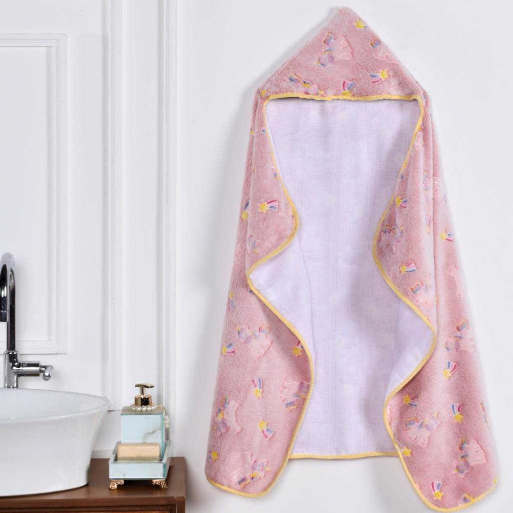 Toalha de Banho Bebê Tecido Soft Fleece Forrada em Fralda 100% Algodão com Capuz