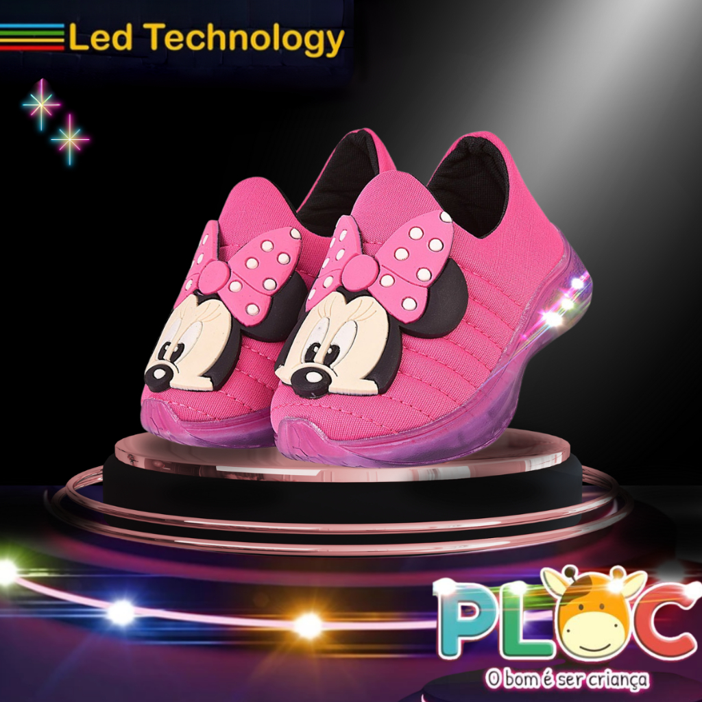 Tênis Led Infantil Menina PLOC LED03 - PINK  MINNIE POA PINK Confortável Anatômico em Oferta na Shopee
